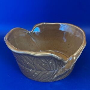 Handcrafted Teleflora Brown Leaf Design Bowl - From Portugal